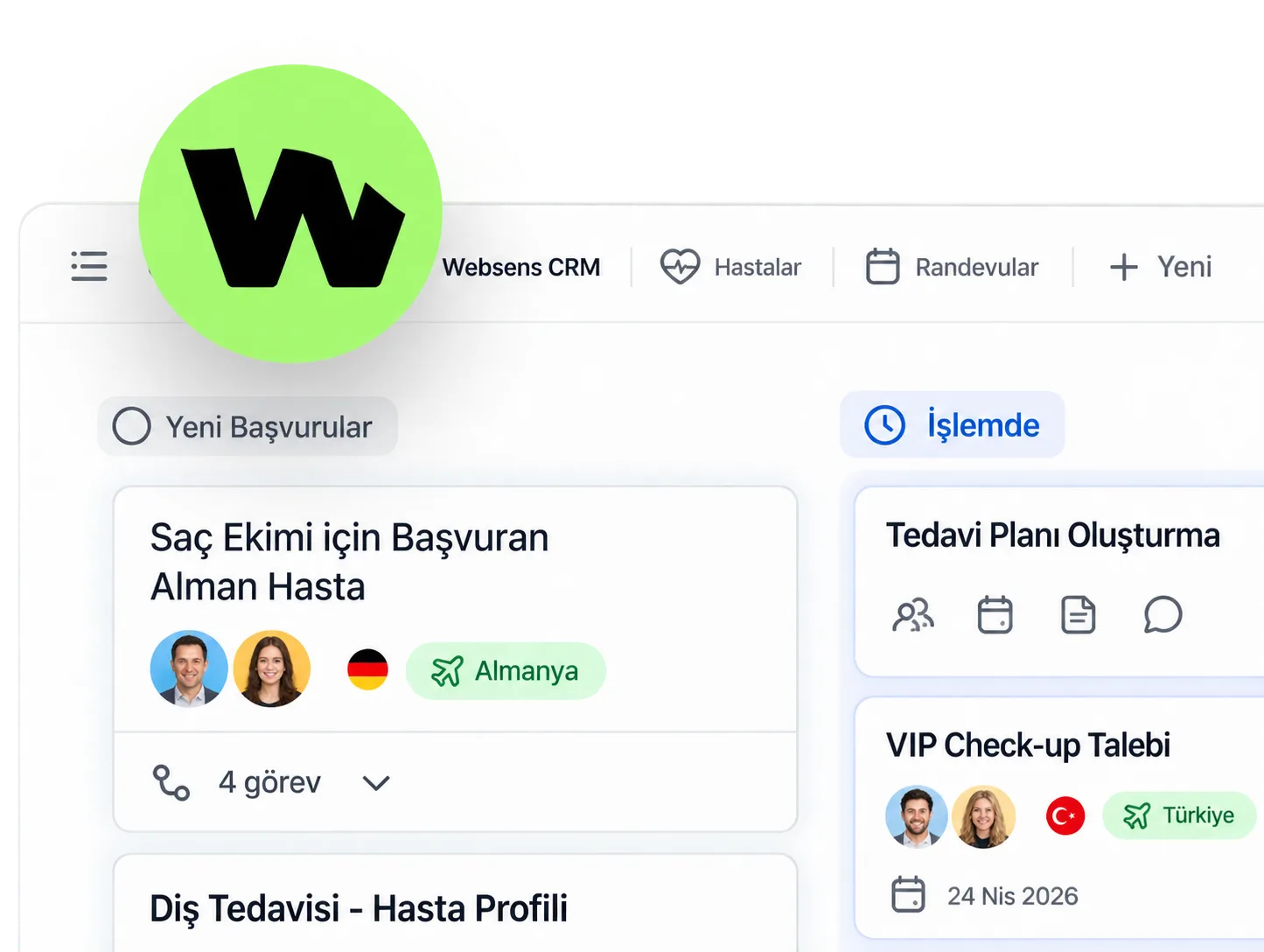 Websens CRM arayüzü ve Websens logosu