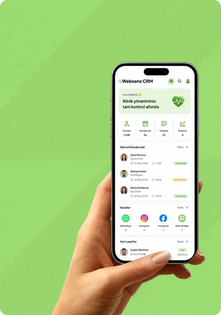 Websens CRM mobil uygulama ekranı